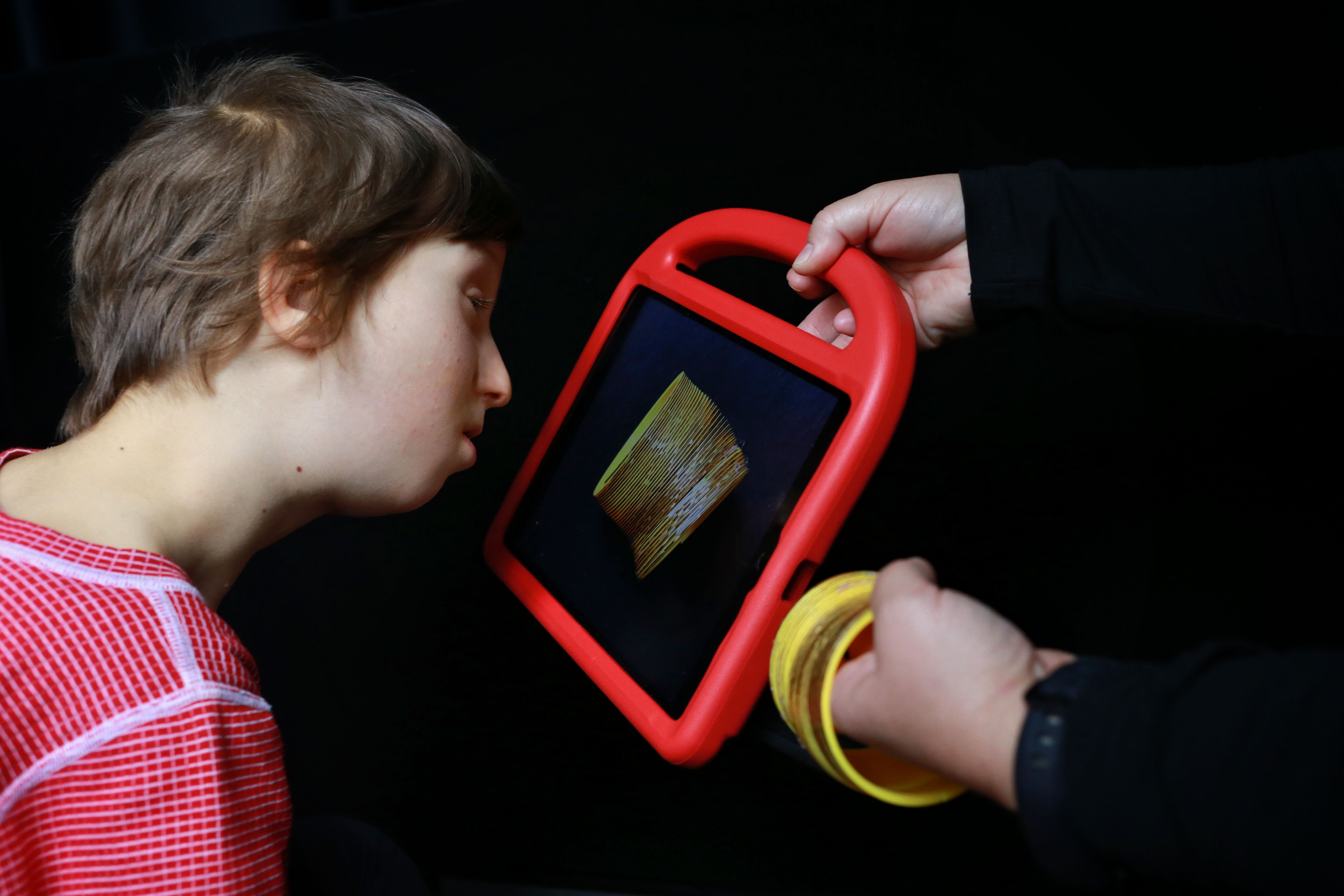 Zinka sa učí rozpoznávať obľúbenú hračku na fotografii v tablete