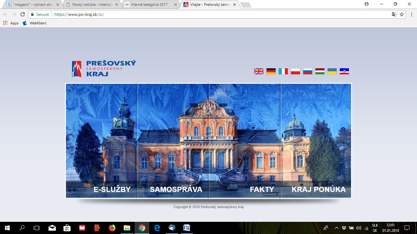 Printscreen webstránky Prešovského samosprávneho kraja